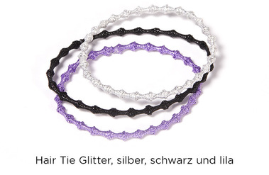 Hair Tie Glitter, im 3er Set in schwarz, lila und silber:  (© © Great Lengths)